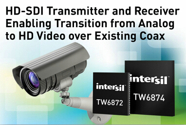 Intersil推出新款HD-SDI发射器和接收器，帮助在现有同轴电缆基础上实现从模拟视频到高清视频的过渡