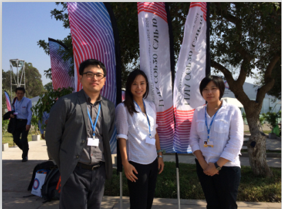 图二 台达基金会三位气候与能源专员(左起)谢雯凯 ,叶怡辰及吴郁娟于COP20会场留影