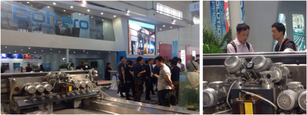 保特罗 Smart Line TWIN EDGE 平板玻璃磨边机在 China Glass2015。（中国自动化网）