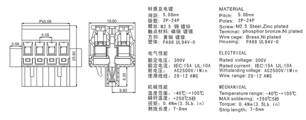插拔式pcb接线端子kf2edgkghm-5.08