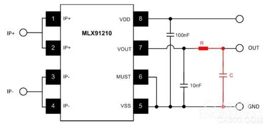 图3：MLX91210带RC滤波推荐电路