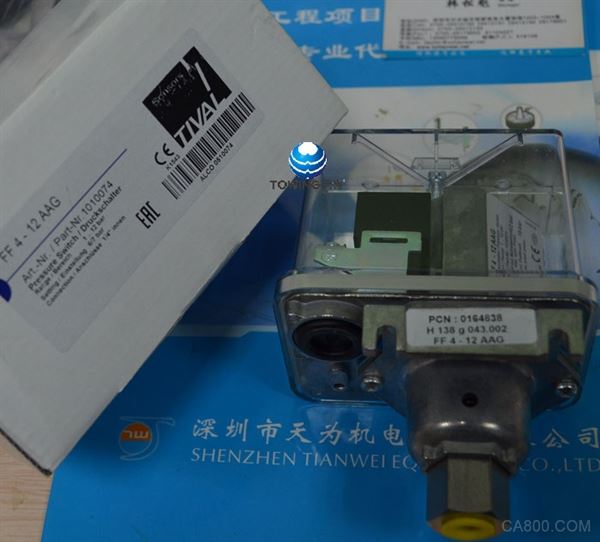 FF4-12AAG泰沃TIVAL压力开关 压力开关FF4 0,11多达250条,充足的布线空间,易于调整, 高重复性的设置开关,容易阅读的规模 产品应用: 空气压缩机、水泵、增压泵、消防设备, 或石油供应设备 FF4-12AAG/FF4-30AAG类型: 不锈钢波纹管压力开关申报按照符合PED 介质温度可达200、去离子水 压力接口:G(G1/4"螺纹DIN1725/2),不锈钢。VDE0660,IEC337-1,IEC553-1