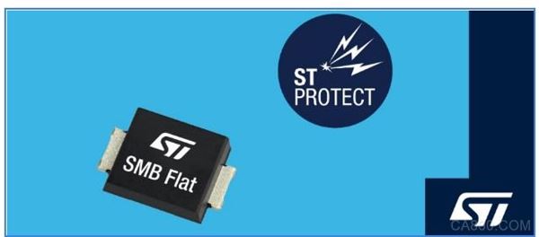 意法半导体首款采用微型SMB Flat封装的1,500 W TVS二极管SMB15F已经通过认证