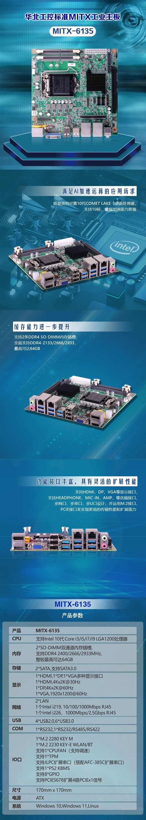 首發 | 華北工控搭載第十代英特爾處理器的工業主板MITX-6135