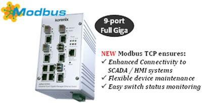 Korenix工业全Giga以太网交换机新支持Modbus TCP及中文化操化界面，提供稳定可靠工厂