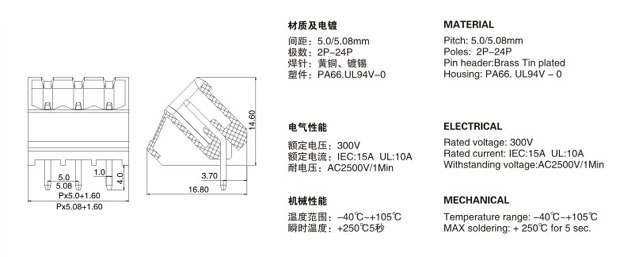 插拔式PCB接线端子KF2EDGLC-5.0/5.08