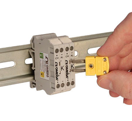 欧米茄DRTB系列热电偶接线端子可安装于DIN导轨，方便进行检查和故障排除
