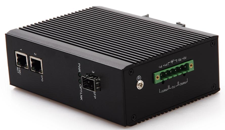 百兆1光2电工业级POE网络交换机IP40防护等级工业级光纤收发器