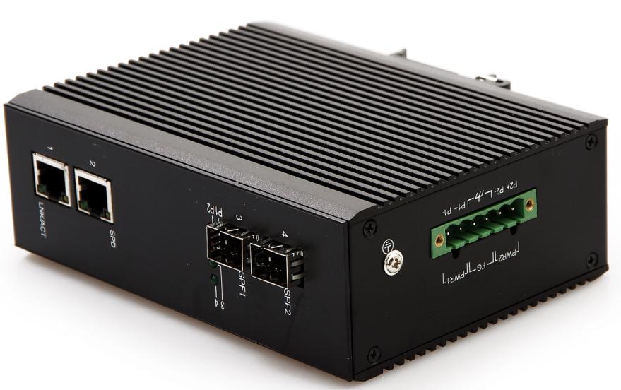 千兆2光2电工业级POE网络交换机IP40等级防护工业级光纤收发器