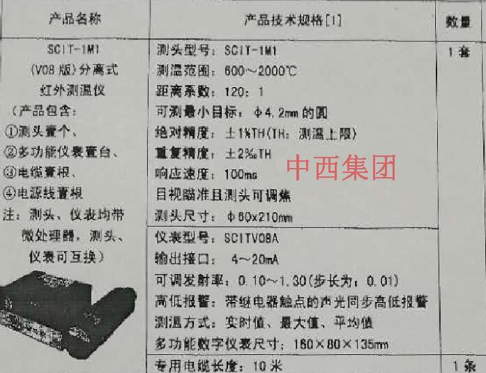 中西dyp 分离式红外测温仪 型号:ZH58-SCIT-1M1库号：M15115  