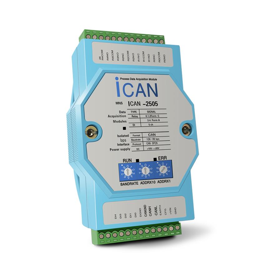 ICAN-2505 CAN转继电器输出模块 5路DI/驱动继电器开关量数字量从站canopen