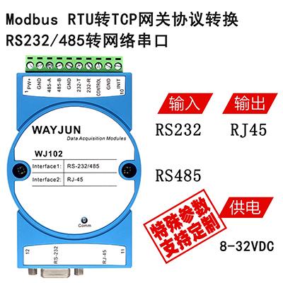 Modbus RTU转Modbus TCP模块，RS232/485转以太网模块，WJ102