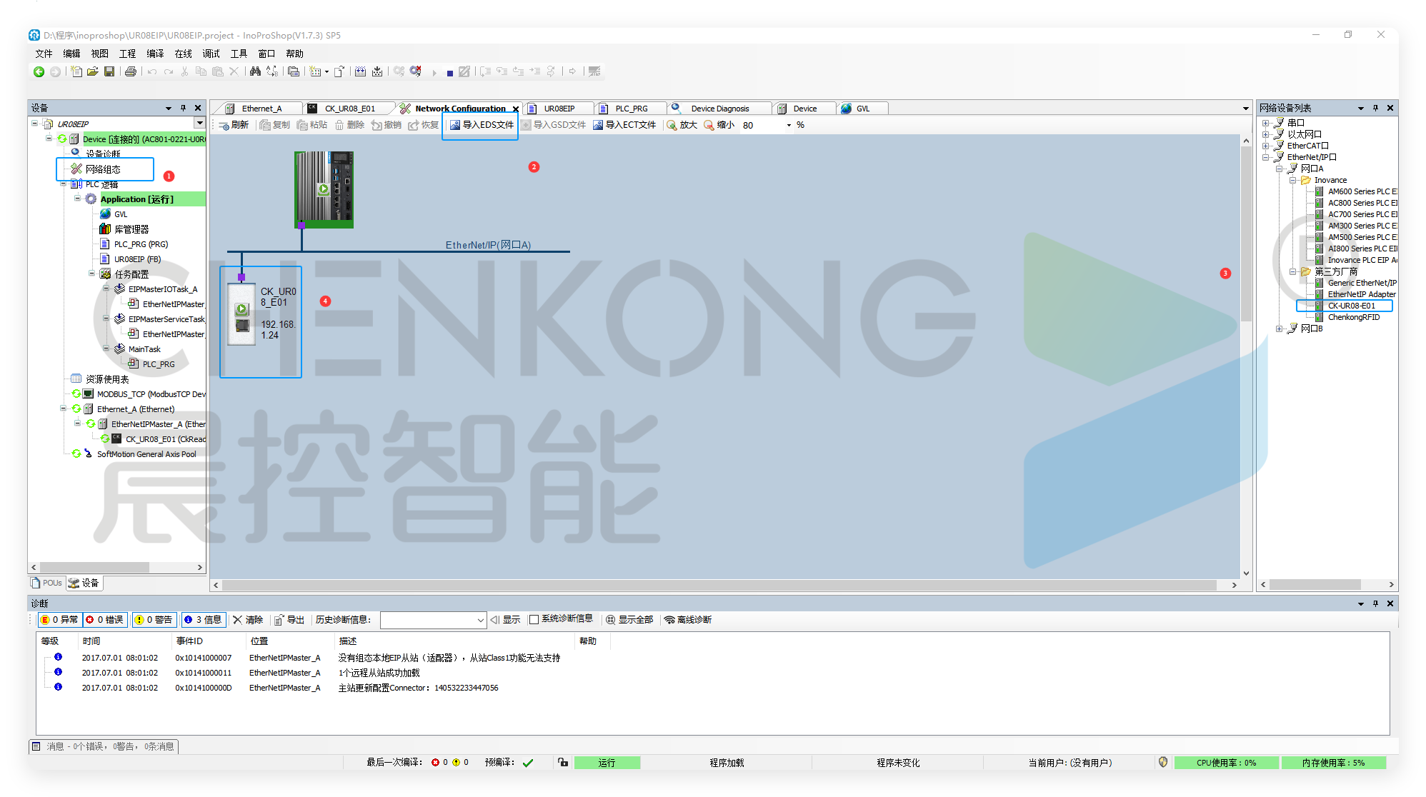 晨控CK-UR08与汇川AC系列PLC配置EtherNet/IP通讯连接手册